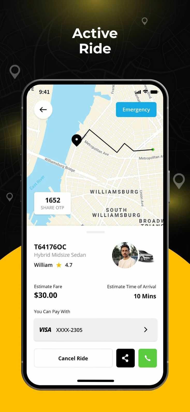 Urban rider app ride screen